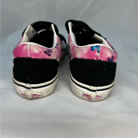Pink and black Vans Old Skool trainers with velcro straps. Kids size 13 - Picture 3 of 7